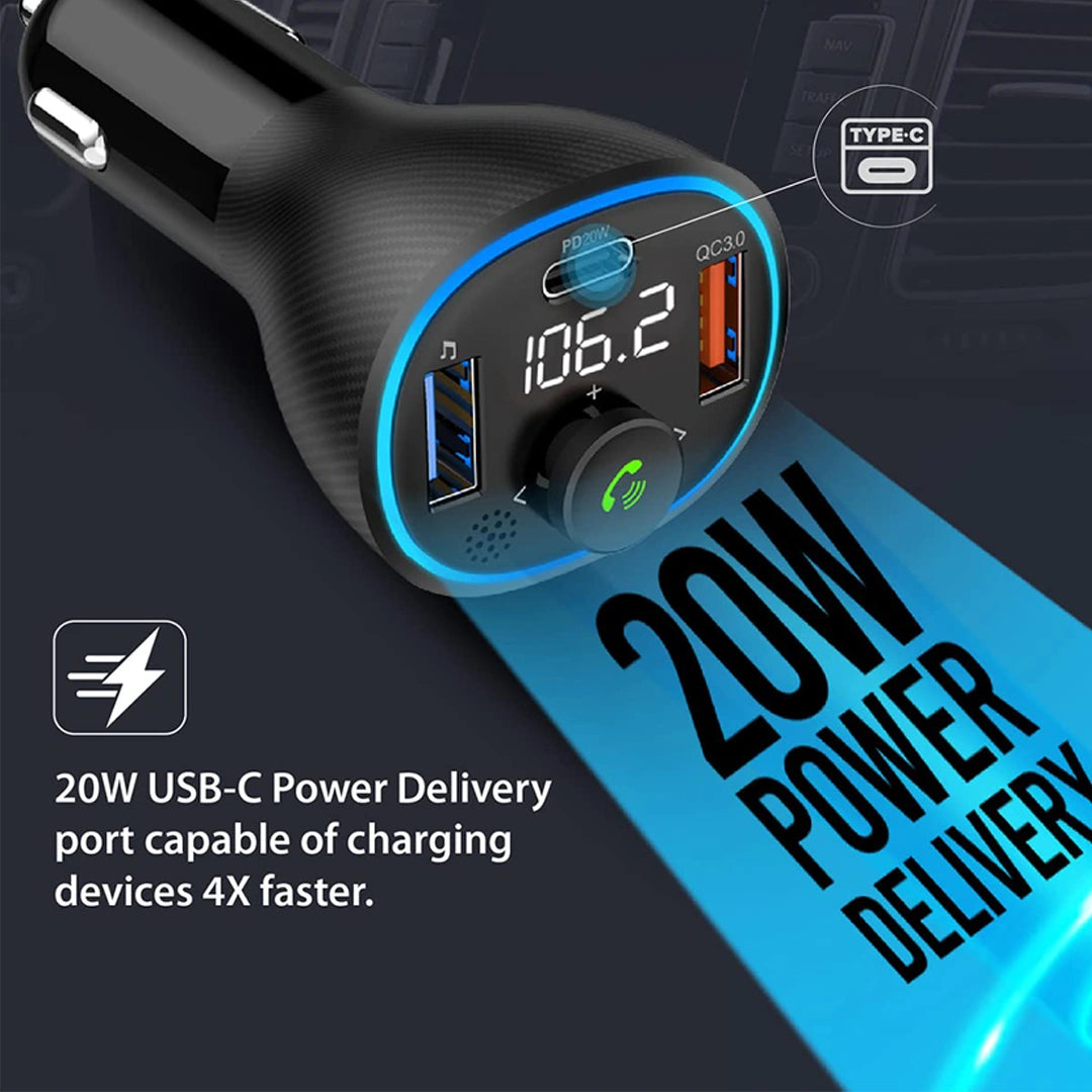 Promate PowerTune-38W - Wireless FM Transmitter - In-Car Bluetooth V5.1 Transmitter Car Kit with 20W USB-C Power Delivery in Qatar Promate PowerTune-38W - Wireless FM Transmitter - In-Car Bluetooth V5.1 Transmitter Car Kit with 20W USB-C Power Delivery in Qatar